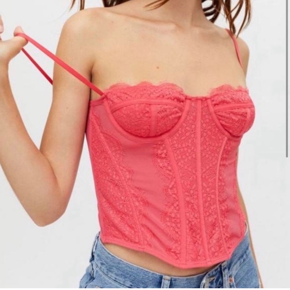 Urban outfitters out from under Women's Pink Lace Corset Top